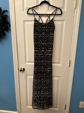 NWTS Fire Los Angeles Black Patterned Strappy Maxi Dress Sz M